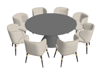 Gray circle table with 8 chairs sketchup
