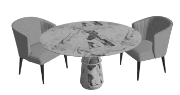 Marble table and 2 gray armchairs sketchup