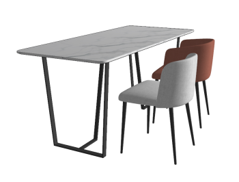 White marble table with 2 chairs sketchup