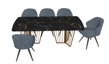 Dark marble table with 5 navy chairs sketchup