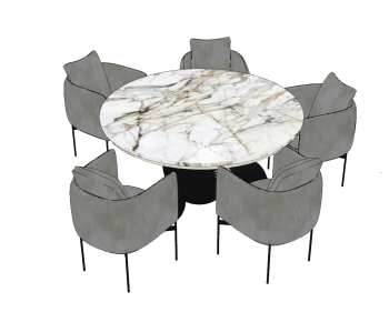 White marble circle table with 5 armchairs sketchup