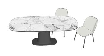 Marble Ellipse desk with 2 chairs sketchup