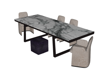 Marble table with 4 gray armchairs and 1 chair sketchup