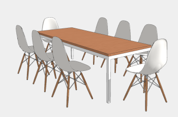 Rectangle desk with 8 white plastic chairs sketchup