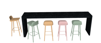Dark marble table bar with stools sketchup