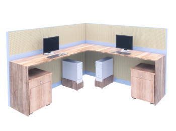 Offie desk, drawer, computer and office partition revit model
