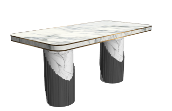 White marble table with marble pedestal cover by brown wooden sketchup