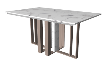 Table en marbre blanc avec pied en marbre et croquis de pied en métal