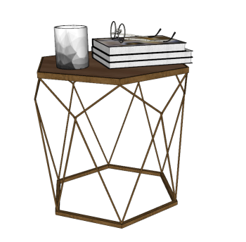 Hexagon sofa table with books and cup sketchup