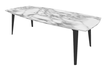 Mesa de mármol blanco con sketchup de patas oscuras