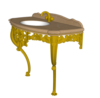 Vanity sink table with brown marble table top and golden leg and faucet sketchup
