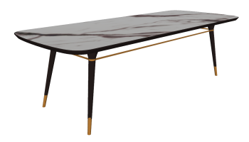 Rectangle marble table with dark leg and golden bracing sketchup