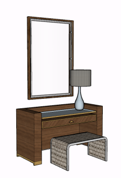 Wooden make-up table with curse chair and mirror sketchup