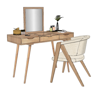 Wooden make-up table with folding rectangle mirror sketchup