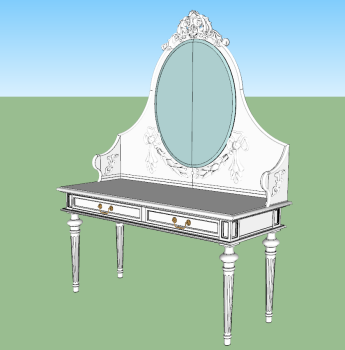 White wooden make-up table with oval mirror sketchup