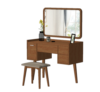 Wooden make-up table with rectangle mirror and chair sketchup