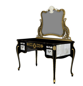 Dark wooden make-up table with golden decorate sketchup