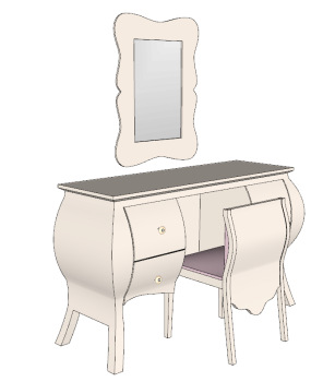 Wooden make-up table with mirror on wall sketchup