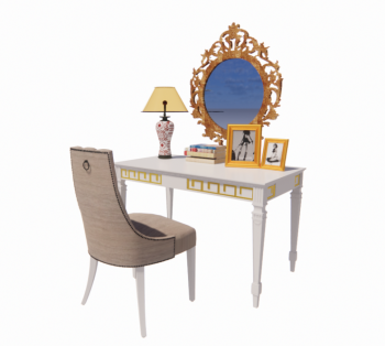 White table with chair and mirror revit family