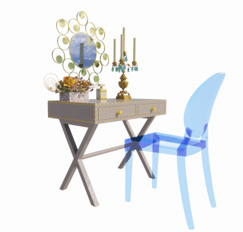 Steel make-up table with Bubble Chair and Black Gold Candelabrum revit family