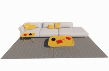 White sofa and yellow table set in living room revit family