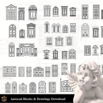 Elementos arquitectónicos de decoración Bloques CAD Paquete V.6-Puertas y ventanas