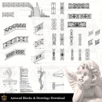 Lot de blocs CAD pour éléments de décoration architecturale V.7 - Escaliers
