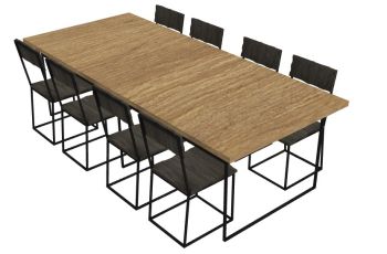 wooden dinning table with sitting of eight 3d model .3dm format