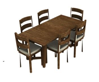 wooden dinning table with sitting of six 3d model .3dm format