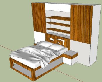 Bed with build in wardrobes side tables and shelves 