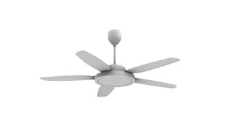 light grey shade ceiling fan with 5 fins and attached light 3d model .3dm format