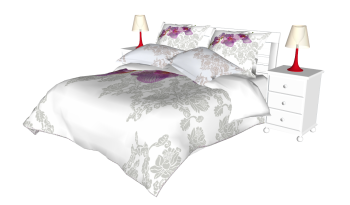 Bed with pink pattern blanket and pillow sketchup
