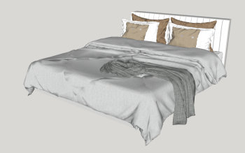 White bed with gray blanket and brown pillow sketchup