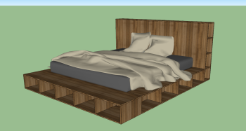 Wooden bed with navy cushion sketchup