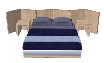 Wooden bed with wooden partition sketchup
