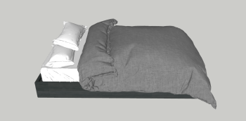 Dark low bed with gray blanket and white cushion sketchup