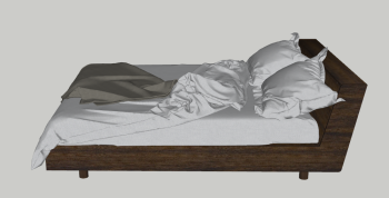Wooden bed with cushion and blanket sketchup