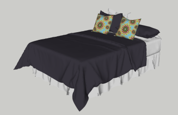 Bed with dark violet blanket and flower pillow sketchup