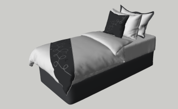 Single bed with dark cushion and white blanket sketchup