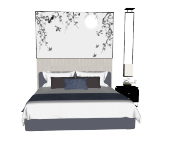 Bed with wall decoration and hanging lamp sketchup