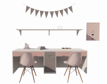 Desk with 2 chairs and shelf revit family