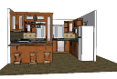 diseño de cocina con taburetes de bar y mueble marrón skp