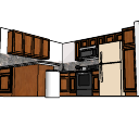 diseño de cocina con gabinete marrón y refrigerador marrón claro skp
