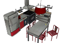 diseño de cocina con mesa de comedor (4 sillas de hierro rojo) skp