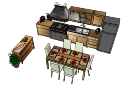 带餐桌的厨房设计（6把椅子）skp