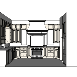 дизайн кухни с белым шкафом и газовой духовкой (6 горелок) и 2 раковинами скп