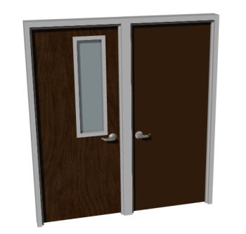 Wooden double door design with small glass panel 3d model .3dm fromat