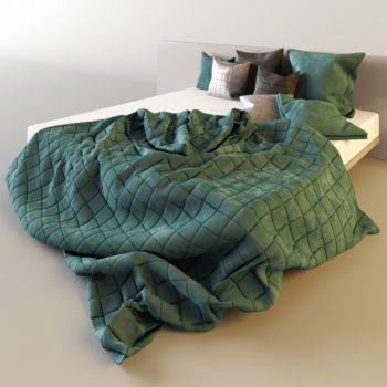 Double bed with green Duvet