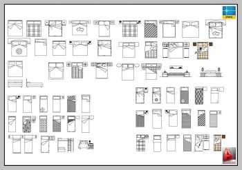 LARGE LIBRARY OF BEDS, FURNITURE-AUTOCAD-2D