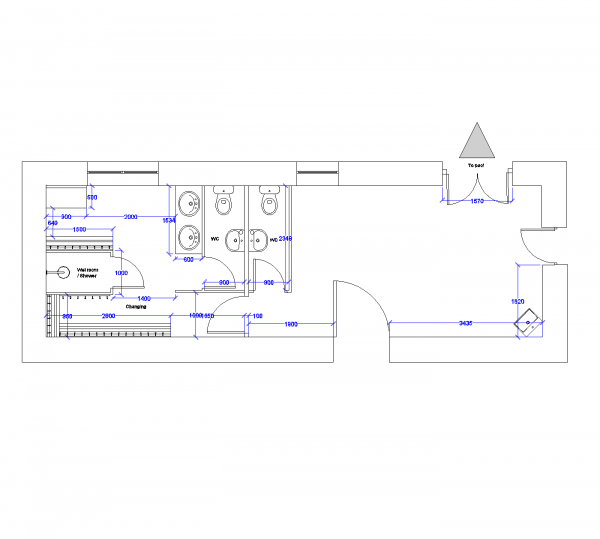 Small pool changing rooms design dwg drawing